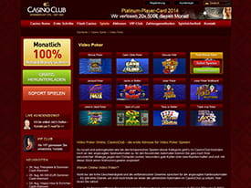 Auswahl der Vide Poker Automaten im Casinoclub