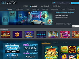 Eine Übersicht der Spiele und Spielkategorien im BetVictor Casino.
