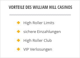 Die größten Vorteile des William Hill Casinos für High Roller auf einem Blick