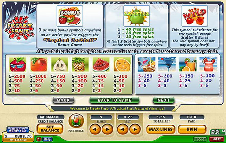 Freaky Fruit Slot Auszahlungsstruktur