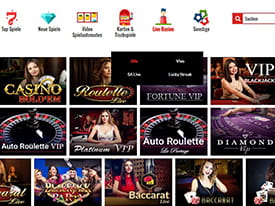 Blick auf die Auswahl an Live Dealer Spielen im 14Red Casino.