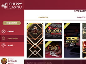 Der Live Dealer Bereich des CherryCasinos.