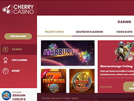 Die Startseite der Casino Lobby im CherryCasino.