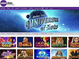 Die Startseite des Omni Slots Casinos.