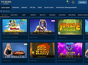 So sieht der Überblick über das Europa Casino Spielangebots aus