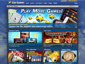 Die Startseite von Stargames mit allen Spielebereichen