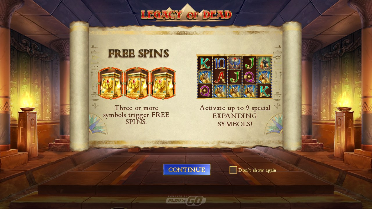 Legacy of Dead Slot, Screenshot aus dem Demospiel